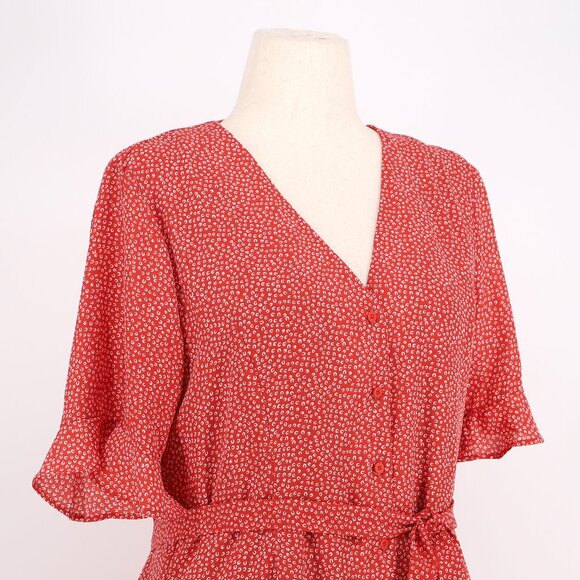 NWT LULUS Castana Rust Red Print Button-Up Mini Micro-Print Dress Size XL - Picture 5 of 9